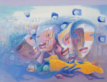 Painting titled "PARALLEL WORLD I" by Bin Xu, Original Artwork, Oil Mounted on Wood Stretcher frame