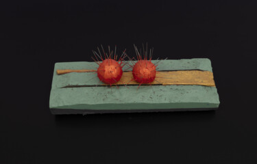 Sculpture titled "TWO PRICKLY NUTS" by Bin Xu, Original Artwork, Clay