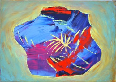 Painting titled "Insel" by Bina Sommer, Original Artwork, Oil Mounted on Wood Stretcher frame