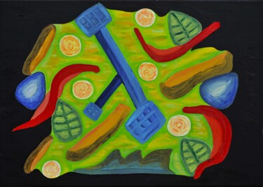 Malerei mit dem Titel "Elemente" von Bina Sommer, Original-Kunstwerk, Öl Auf Keilrahmen aus Holz montiert