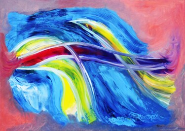 Painting titled "Wasserfall" by Bina Sommer, Original Artwork, Oil Mounted on Wood Stretcher frame