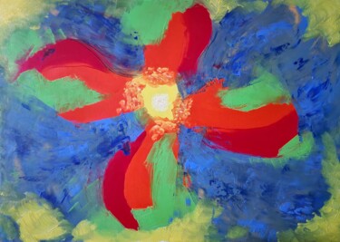 Painting titled "Blüte" by Bina Sommer, Original Artwork, Oil Mounted on Wood Stretcher frame