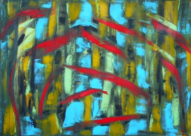 Painting titled "Bäume" by Bina Sommer, Original Artwork, Oil Mounted on Wood Stretcher frame