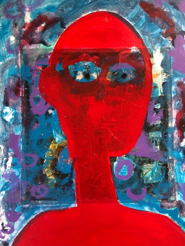 Painting titled "Red - collage" by Ellie Ali, Original Artwork, Acrylic