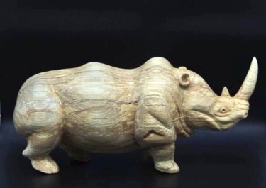 Sculpture intitulée "rhinocéros" par Sabine Canton, Œuvre d'art originale, Bois