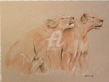 Drawing titled "lionnes" by Sophie Binet, Original Artwork, Pastel