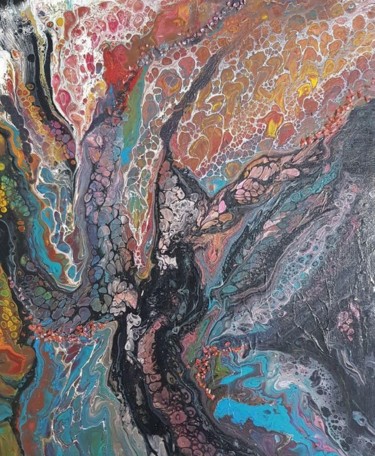 Картина под названием "Цветок" - Наталья Бырдина, Подлинное произведение искусства, Акрил Установлен на Деревянная рама для…