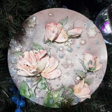 Картина под названием "Розы на снегу" - Наталья Бырдина, Подлинное произведение искусства, Гипс