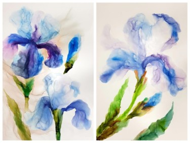 Картина под названием "Irises (diptych)" - Наталья Бырдина, Подлинное произведение искусства, Чернила
