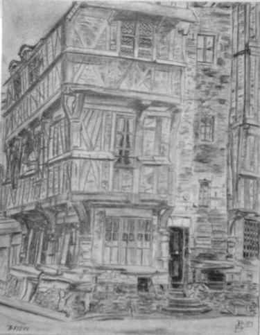 Drawing titled "Gasse in Bayeux" by Birger Dicke, Original Artwork, Other