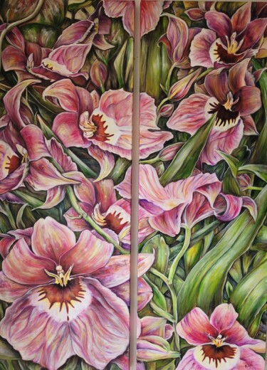 Картина под названием "Tropische Blütenlie…" - Birgit Deuschle (BIGUI), Подлинное произведение искусства, Акрил Установлен н…