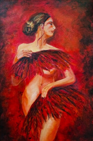 Malerei mit dem Titel "Red Burlesque" von Birgit Weisenburger, Original-Kunstwerk, Acryl