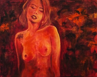 Malerei mit dem Titel "Red Flower" von Birgit Weisenburger, Original-Kunstwerk, Acryl