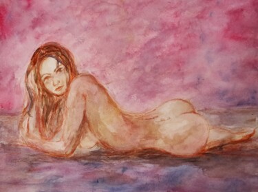 「Think Pink!」というタイトルの絵画 Birgit Weisenburgerによって, オリジナルのアートワーク, グワッシュ水彩画