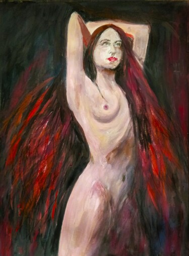 Malerei mit dem Titel "Red Hair" von Birgit Weisenburger, Original-Kunstwerk, Gouache