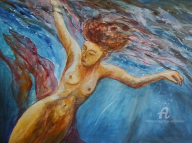 Painting titled "Floating" by Birgit Weisenburger, Original Artwork, Gouache