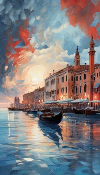 Digitale Kunst getiteld "Venice Nights" door Birgit Wichmann, Origineel Kunstwerk, AI gegenereerde afbeelding