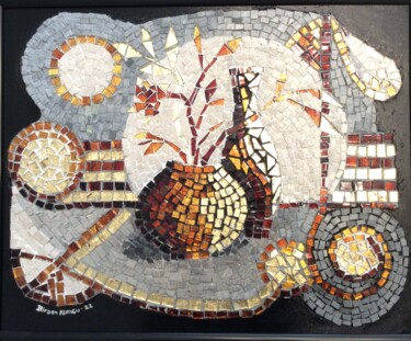 Sculptuur getiteld "mozaik naturmort" door Birsen Kumcu, Origineel Kunstwerk, Acryl Gemonteerd op Houten paneel
