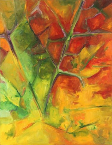 Painting titled "The maple leaf 1" by Birute Nomeda Stankuniene, Original Artwork, Oil