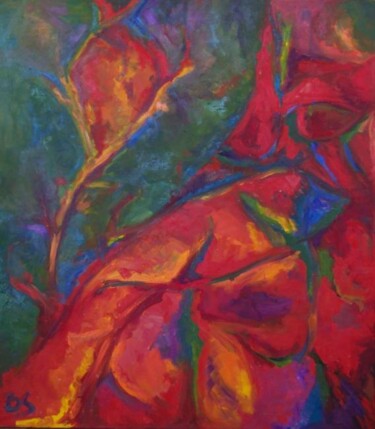 Painting titled "The crazy maple leaf" by Birute Nomeda Stankuniene, Original Artwork, Oil