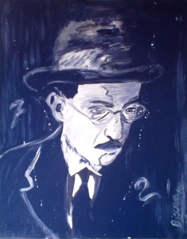 Pintura titulada ""Fernando  Pessoa"" por Fernanda Biscaya, Obra de arte original, Acrílico Montado en Otro panel rígido