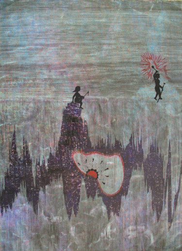Malerei mit dem Titel "lebenslinie blau" von Helmut Bischof, Original-Kunstwerk, Wachs
