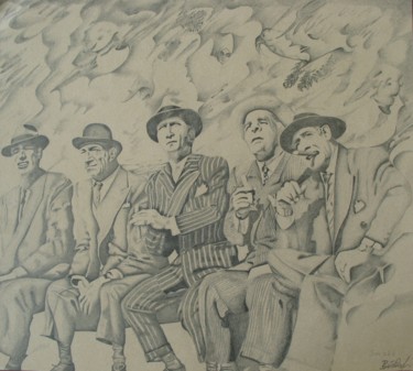 Painting titled "Smoke - the boys" by Helmut Bischof, Original Artwork, Pencil