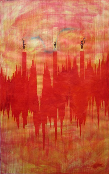 Malerei mit dem Titel "Lebenslinie rot 2011" von Helmut Bischof, Original-Kunstwerk, Wachs