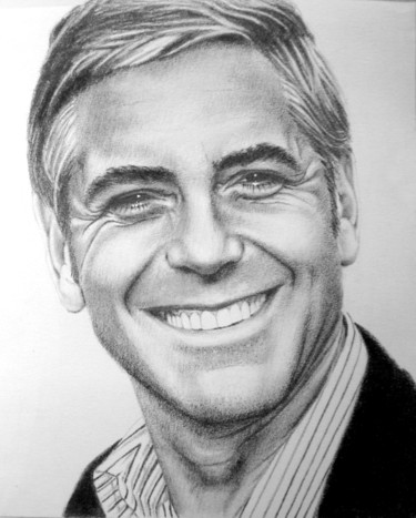 Dibujo titulada "George Clooney" por Maria Jose Bischoff, Obra de arte original, Grafito