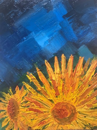 Painting titled "Sunflower Heat" by Chantal Bishop-Corre, Original Artwork, Acrylic