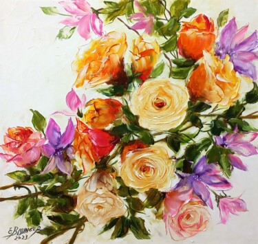 Painting titled "my roses,original B…" by Elena Bissinger, Original Artwork, Oil
