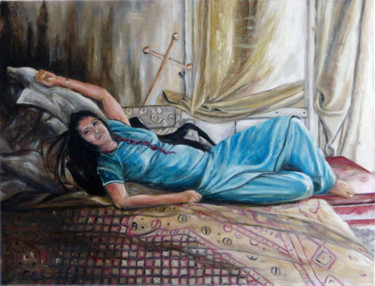 Malerei mit dem Titel "FEMME ALLONGEE" von Bisson-Serian, Original-Kunstwerk, Öl