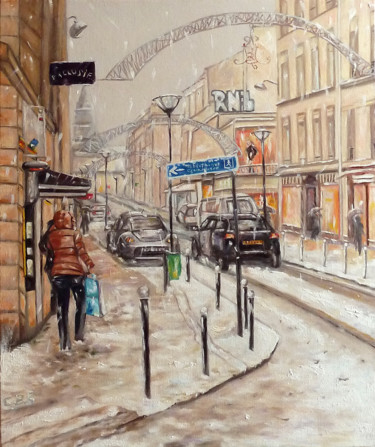 Painting titled "Rue du Commerce sou…" by Bisson-Serian, Original Artwork, Oil