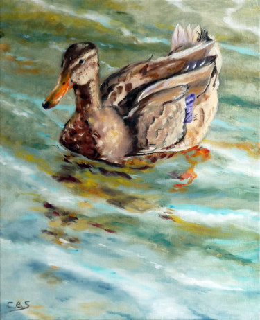 Peinture intitulée "Un canard sur la Se…" par Bisson-Serian, Œuvre d'art originale, Huile
