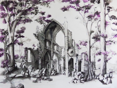 Zeichnungen mit dem Titel "Cathedrale - ruines…" von Arno Rodicq, Original-Kunstwerk, Tinte