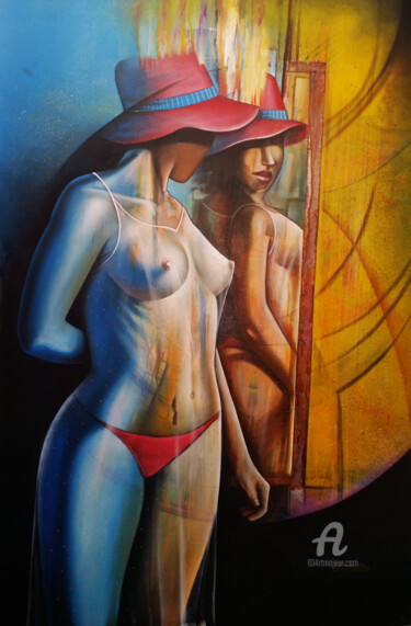 Painting titled "le miroir déformant" by Bitho Faustin, Original Artwork, Acrylic