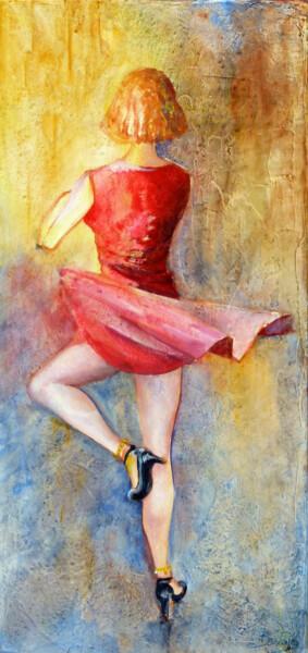 Картина под названием "La petite robe rouge" - Bivan, Подлинное произведение искусства, Акрил Установлен на Деревянная рама…