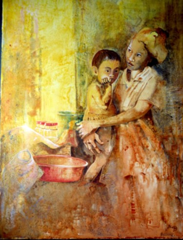 Malerei mit dem Titel "CAMBODGE 1" von Bivan, Original-Kunstwerk, Öl