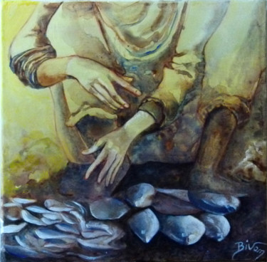 Pittura intitolato "Un poisson" da Bivan, Opera d'arte originale, Acrilico Montato su Telaio per barella in legno
