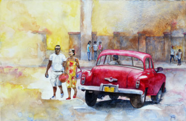 Painting titled "DEVANT LE QUARTIER…" by Bivan, Original Artwork, Acrylic Mounted on Wood Stretcher frame
