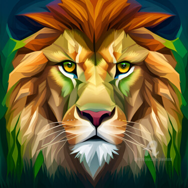 Digital Arts titled "Green Lion" by Beiza Wieland, Original Artwork, Digital Collage