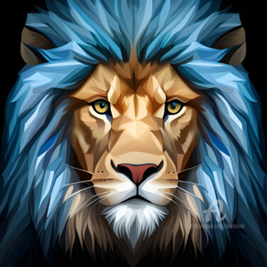 Digital Arts titled "Blue Lion" by Beiza Wieland, Original Artwork, AI generated image