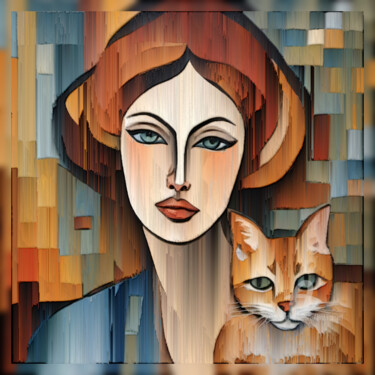 Grafika cyfrowa / sztuka generowana cyfrowo zatytułowany „Lady and cat” autorstwa Beiza Wieland, Oryginalna praca, Kolaż cyf…