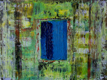 Schilderij getiteld "Blau im Grün" door Björn Wiedemann, Origineel Kunstwerk, Acryl Gemonteerd op Karton