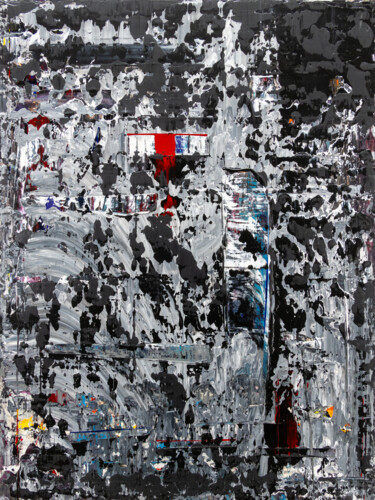 Painting titled "Cut in Gray" by Björn Wiedemann, Original Artwork, Acrylic Mounted on Wood Stretcher frame