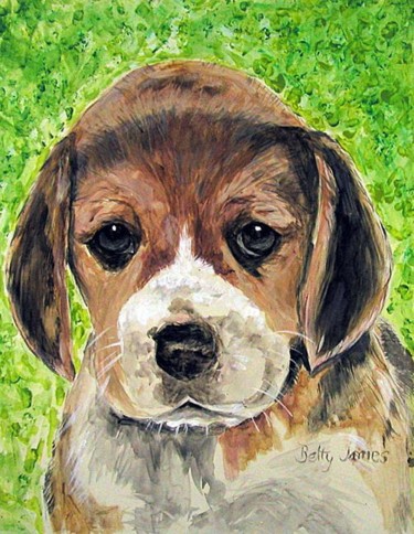 Painting titled "Beagle Puppy Canine" by Betty James, Original Artwork