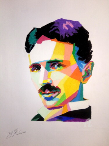 Malerei mit dem Titel "Tesla" von Bianchini Jr, Original-Kunstwerk, Pastell