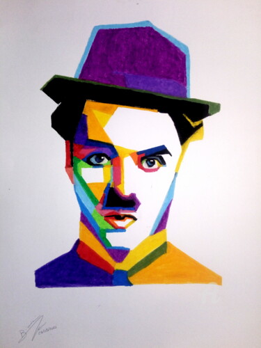 Schilderij getiteld "Charlie Chaplin" door Bianchini Jr, Origineel Kunstwerk, Pastel