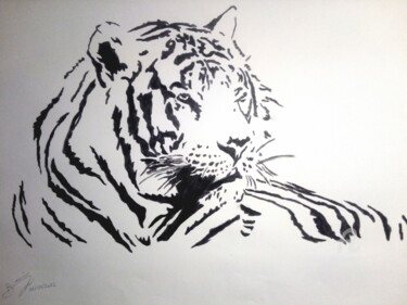 Tekening getiteld "The Tiger" door Bianchini Jr, Origineel Kunstwerk, Houtskool