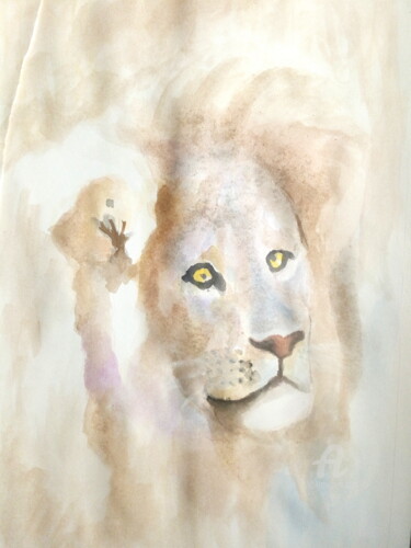 Drawing titled "The Lion" by Bianchini Jr, Original Artwork, Watercolor